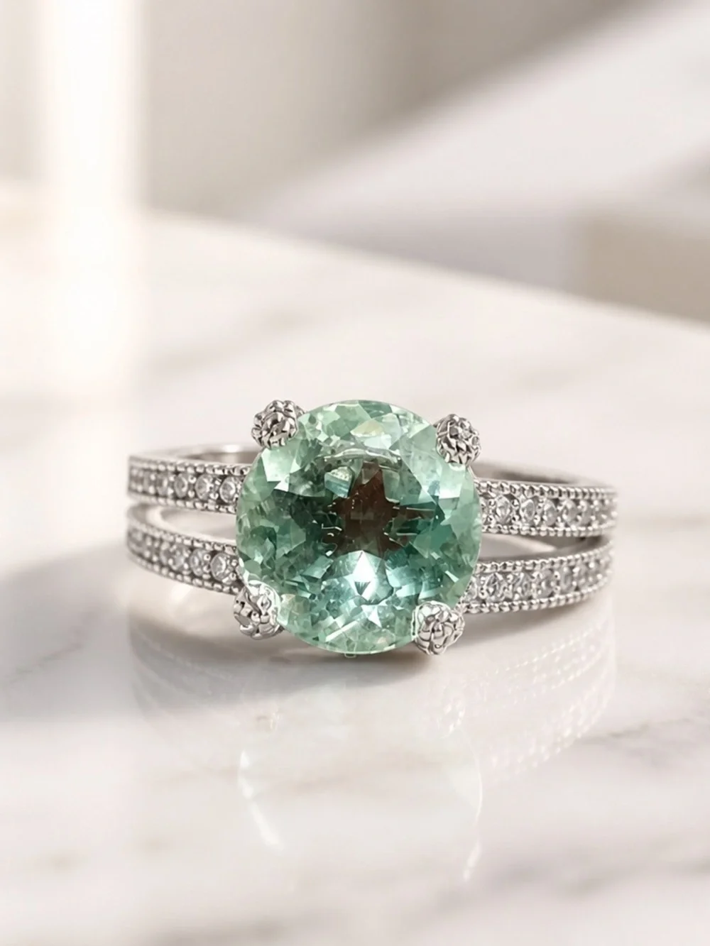 Size 9.5 Prasiolite 925 Sterling Silver Ring signed Judith Ripka